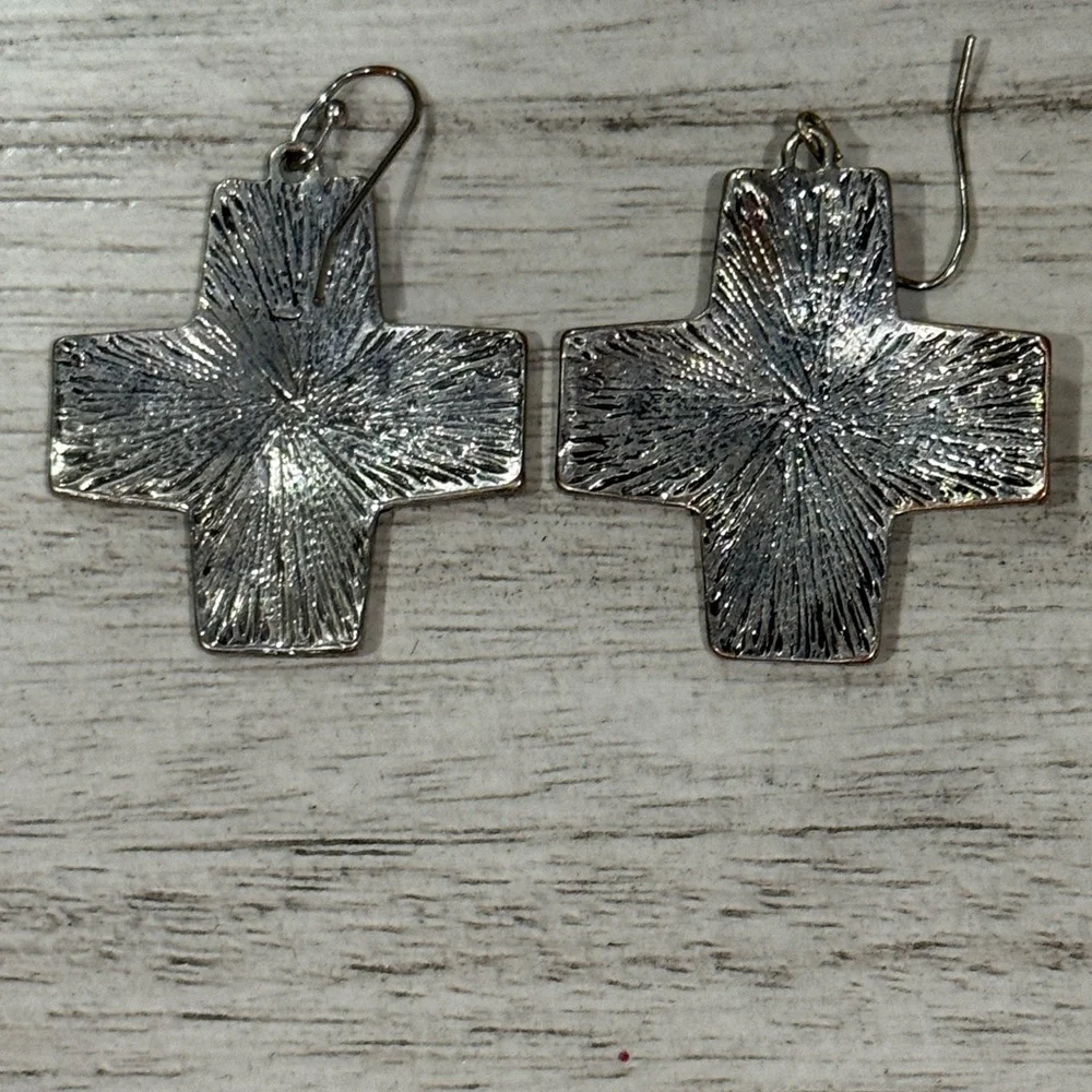 Vintage cross earrings Navajo ,pressed design w/a crystal on back of 1 earring